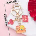 Detailed view of festive cartoon horse keychain with lantern and red envelope charms - 2026 Horse Year Lantern Red Envelope Coin Pony (ER2120) / 3x7.3mm / Orange