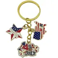 USA Independence Day enamel keychain featuring patriotic 4th of July charms on a gold ring - USA Flag Star Style (ER1671)