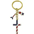 Patriotic USA flag cross and French Eiffel Tower metal keychain souvenir accessory - Cross Bear Tower Style (ER1673)