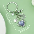 Detail view showing antique silver rose and purple crystal heart keychain dimensions - Heart Rose Pearl (ER622)