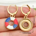 Patriotic lifebuoy hoop earrings in red white and blue enamel with dimensions 3.2cm - Round Lifebuoy Style (ER1686) / Blue/Red/White