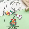 Christmas enamel keychain featuring snowman stocking and wreath charms for holiday gifts - Christmas Snowman, Wreath, Gingerbread Man & Stockings (ER828) / Silver White