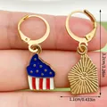Independence Day earrings featuring a US flag cupcake and golden starburst design - Cupcake Style (ER1688) / Blue/Red/White