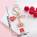 Chinese style lion dance keychain with wealth bag charm for bags - Fortune Lion Dance (ER2148) / 3x8.8cm / Red