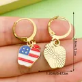 Gold hoop earrings featuring American flag apple charms, 2.8cm height measurement shown - Apple Style (ER1691) / Blue/Red/White
