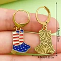 Independence Day enamel boot earrings featuring US flag patterns and gold-plated hooks. - Boots Style (ER1693) / Blue/Red/White