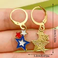 Patriotic Independence Day star drop earrings featuring red white blue enamel and gold finish - Five-Pointed Star Style (ER1694) / Blue/Red/White