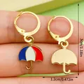 Gold umbrella hoop earrings with red white and blue enamel pendant 3cm in height - Umbrella Style (ER1695) / Blue/Red/White