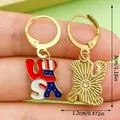 USA flag drop earrings for Independence Day celebration with gold finish and red enamel - USA Style (ER1696) / Blue/Red/White