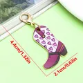Purple cowboy boot keychain featuring heart pattern and gold clasp, size 4.4cm by 2.1cm - Heart Pattern Western Cowboy Boot Lobster Clasp Pendant (ER2292) / 2.1x4.4cm (2.2g) / Purple