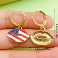 Stylish American Flag lip-shaped enamel dangle earrings for Independence Day in gold finish - Lip Flag Style (ER1697) / Blue/Red/White