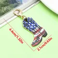 Patriotic American flag cowboy boot keychain charm showing dimensions 4.4cm x 2.1cm - US Flag Print Western Cowboy Boot Lobster Clasp Pendant (ER2293) / 2.1x4.4cm (2.1g) / Blue