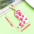 Pink cow print cowboy boot keychain charm accessory with gold lobster clasp detail - Pink Cow Print Western Cowboy Boot Lobster Clasp Pendant (ER2294) / 2.1x4.4cm (2.1g) / Rose Red