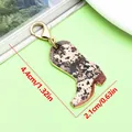 Western cowboy boot keychain charm featuring cow print design with 4.4cm size label. - Leopard/Cow Print Western Cowboy Boot Lobster Clasp Pendant (ER2297) / 2.1x4.4cm (2.1g) / Tan