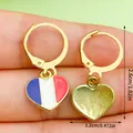 Gold-finished heart-shaped hoop earrings featuring the French flag, 2.6cm total height - Peach Heart Style (ER1701) / Blue/Red/White