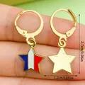 Gold hoop earrings with star pendant in blue white and red flag colors 1.2cm size - Small Pentagram Style (ER1703) / Blue/Red/White