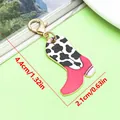 Pink and cow print western cowboy boot keychain charm with gold clasp dimensions - Western Cowboy Boot Style (ER2300) / 2.1x4.4cm (2.2g) / Rose Red