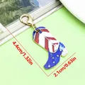 Western cowboy boot charm keychain with American flag design, measuring 4.4cm by 2.1cm. - Western Cowboy Boot Style (ER2301) / 2.1x4.4cm (2.1g) / Blue