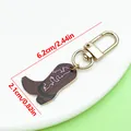 Western cowboy boot keychain in brown with pink pattern accents showing size specifications - Western Cowboy Boot Style (ER2281) / 2.1x6.2cm (4.5g) / Brown