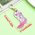 Pink enamel cowboy boot charm keychain with heart pattern, size 4.4cm x 2.1cm shown - Western Cowboy Boot - Lobster Clasp (ER2295) / 2.1x4.4cm / 2.1g Pack / Purple Pink
