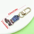 Antique silver alloy western cowboy boot keychain with American flag pattern and dimensions - Western Cowboy Boot - Gate Clasp (ER2275) / 2.1x6.2cm / 4.3g Pack / Blue