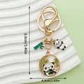 Schattige panda en bamboe metalen sleutelhanger voor tassen en sleutels, 8,8 cm hoog - Panda Moeder en Jong (ER1160)