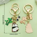 Leuke panda en bamboe metalen sleutelhanger met emaille bedeltjes voor tassen - Houtblok Panda (ER1199)