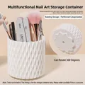 Elegant 360-degree rotating white textured desktop organizer for makeup brushes and nail tools - Rotating Storage Style