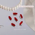 Bordeaux red oval nail rhinestones with white pearl accents for manicure, 6.5x11mm - Baguette Style (G1617) / 1 Piece