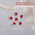 Elegant Bordeaux red heart-shaped nail art rhinestones with pearls, 8.5x9.5mm size - Small Heart Style (G1614) / 1 Piece