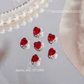 Elegant Bordeaux red heart-shaped nail art rhinestones with pearls and crystals - Large Heart Style (G1639) / 1 Piece