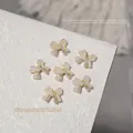 Luxury gold bow nail charms with pearls and rhinestones, size 10x11.5mm, SKU G1635 - Pearl Bow Style (G1635)