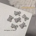 Sparkling silver bow-shaped zircon nail art charm, 12x16mm size, single piece packaging - Large Pave Zirconia Bow Style (G1636)