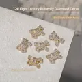 Sparkling gold butterfly zircon nail art charms with luxury 3D bow design for manicure - Large Pave Zirconia Bow Style (G1637)