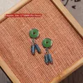 New Chinese style green jade nail charm with blue bamboo joint pendant, 12x30mm - Dark Green Jade Pendant / 1 Piece