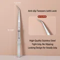 Professional stainless steel curved tweezers with locking buckle for nail art and jewelry - Curved Tip