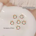 Luxury Christmas wreath nail art charm with red and green zircon stones on golden alloy - Red and Green Bow Wreath (G1647) / Single Piece
