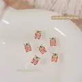 Red Christmas gift box nail art charms with gold bow and green zircon inlay, 5x7mm size - Red Gift Box (G1648) / Single Piece