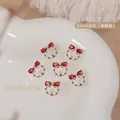 Christmas wreath nail art jewelry charm with red bow and pearl inlay for manicure - Red Bow Pearl Wreath (G1649) / Single Piece