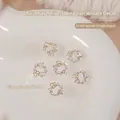 Sparkling golden Christmas wreath nail art charms with zircon and pearl inlay 10x10mm - Bow Pearl Wreath (G1654) / Single Piece