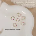 Exquisite Christmas wreath nail art charms with colorful zirconia and gold plating detail - Colorful Zirconia Wreath (G1656) / Single Piece