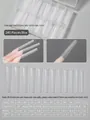 Faux ongles trapézoïdaux longs transparents coffret 240 pièces avec tableau des tailles - Style Cercueil Long (c1) / 240 Unités / Transparent