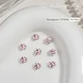 Pink star-shaped nail art rhinestones with pearls and zircon, size 7.5x9mm for manicure - Small Starfish Style (G-1384)