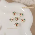 Heart-shaped Christmas wreath nail charms with red zircon and green bow - Heart Red Zirconia Green Bow Wreath (G1661) / Single Piece