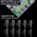 500pcs matte long coffin nail tips set with 10 sizes dimensions chart - Long Coffin / 500 Pcs / Frosted