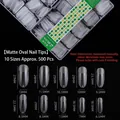 Matte oval press-on nail tips set with 10 sizes and detailed dimensions for manicure. - Oval / 500 Pcs / Frosted