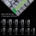 Matte trapezoid false nail tips size guide with 11 dimensions for professional nail extension - Short Coffin / 500 Pcs / Frosted