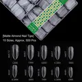 Full set of 500 pieces frosted almond nail tips in 10 varied sizes for professional nail art - Almond Shape / 500 Pcs / Frosted