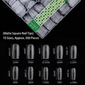 Matte long square artificial nail tips set featuring 10 sizes with detailed mm dimensions - Square / 500 Pcs / Frosted