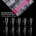 Professional transparent long teardrop shape false nail tips set, 10 sizes, 500 pcs total - Long Stiletto / 500 Pcs / Clear